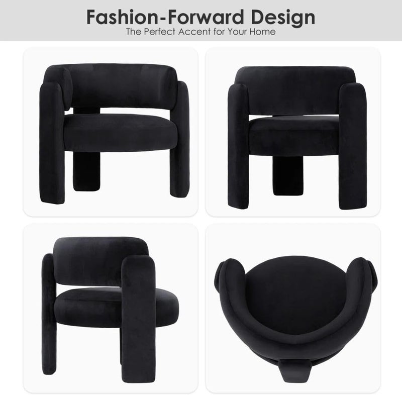 Comfynest Modern Velvet Accent Chair – 3-Leg Barrel Style Upholstered Chair with Foam Padding & Stain-Resistant Fabric (Black) - Image 5